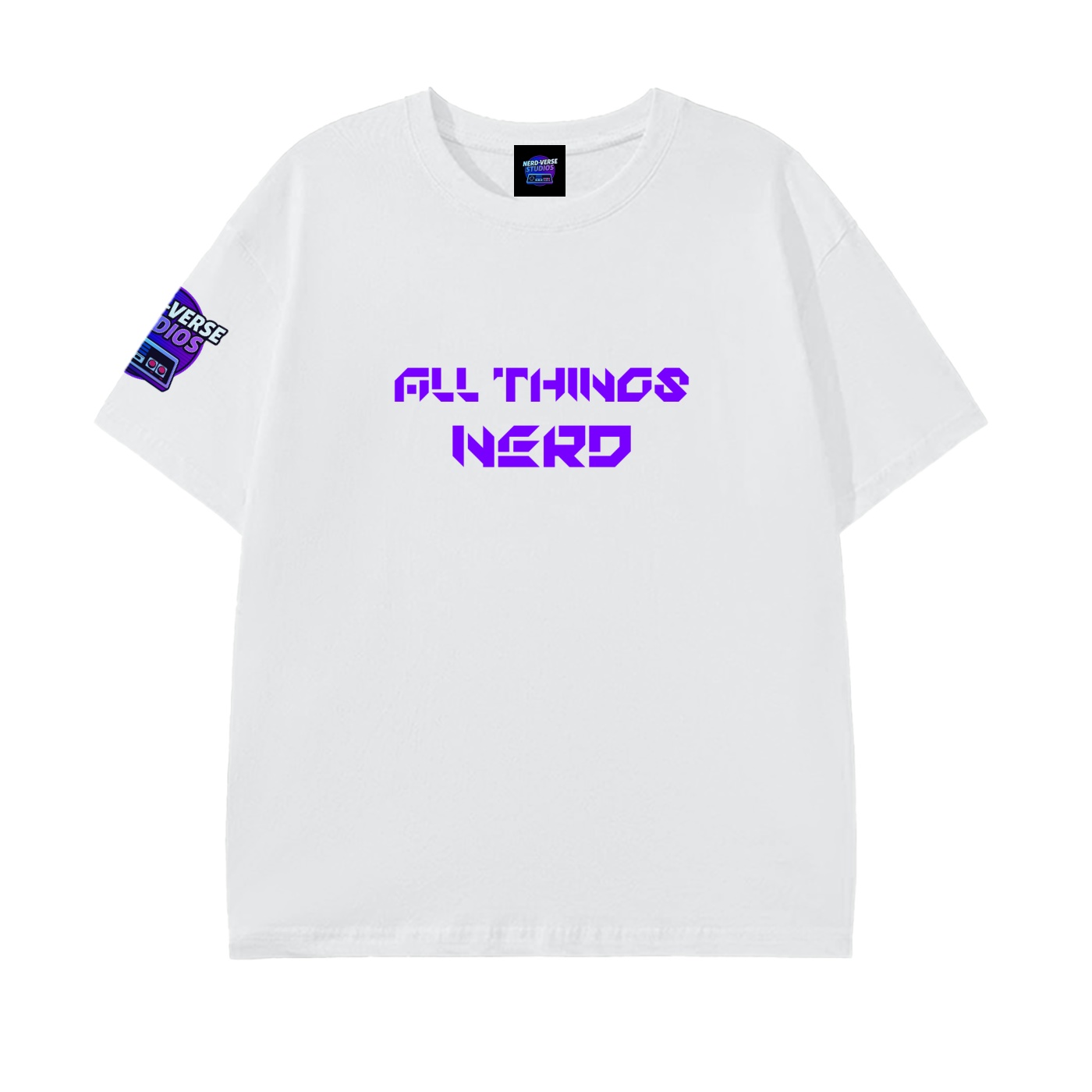 https://ajmall-vc-public-bucket.oss-us-west-1.aliyuncs.com/hugepod/material/custom_printing/2ae9114d53fd405d966c064b4d71307a.png into the nerd verse: "all things nerd" t shirt