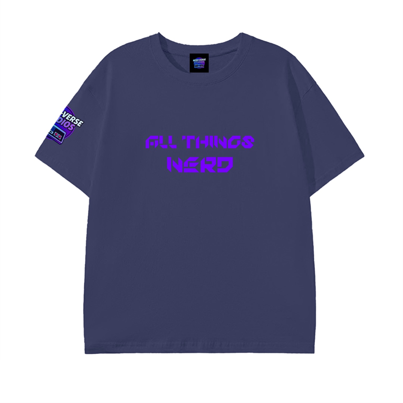 https://ajmall-vc-public-bucket.oss-us-west-1.aliyuncs.com/hugepod/material/custom_printing/3e2b481f24f048509f34740407538f40.png into the nerd verse: "all things nerd" t shirt