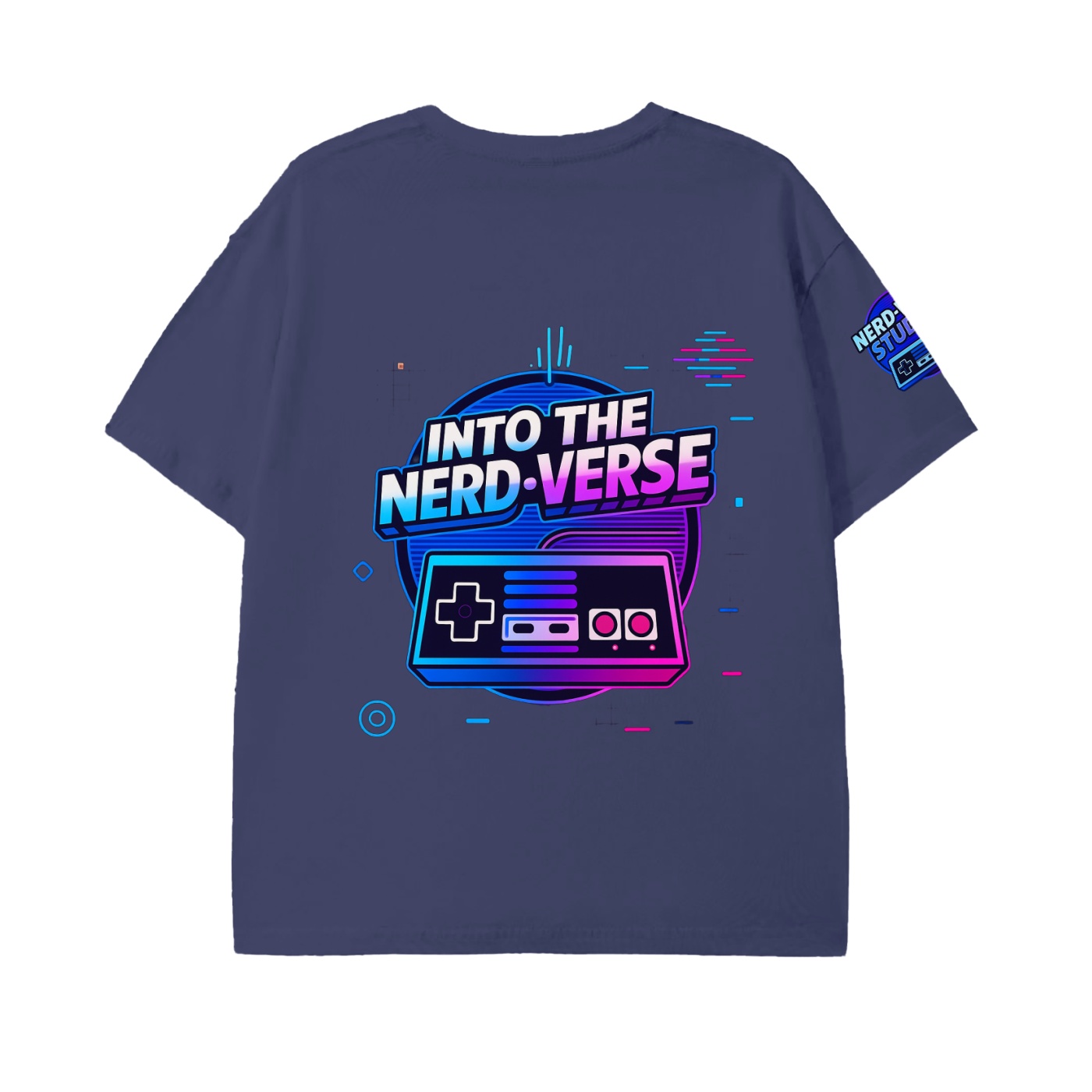 https://ajmall-vc-public-bucket.oss-us-west-1.aliyuncs.com/hugepod/material/custom_printing/7d858471d35e41a1b0d08cf70ad2d87c.png into the nerd verse: "all things nerd" t shirt