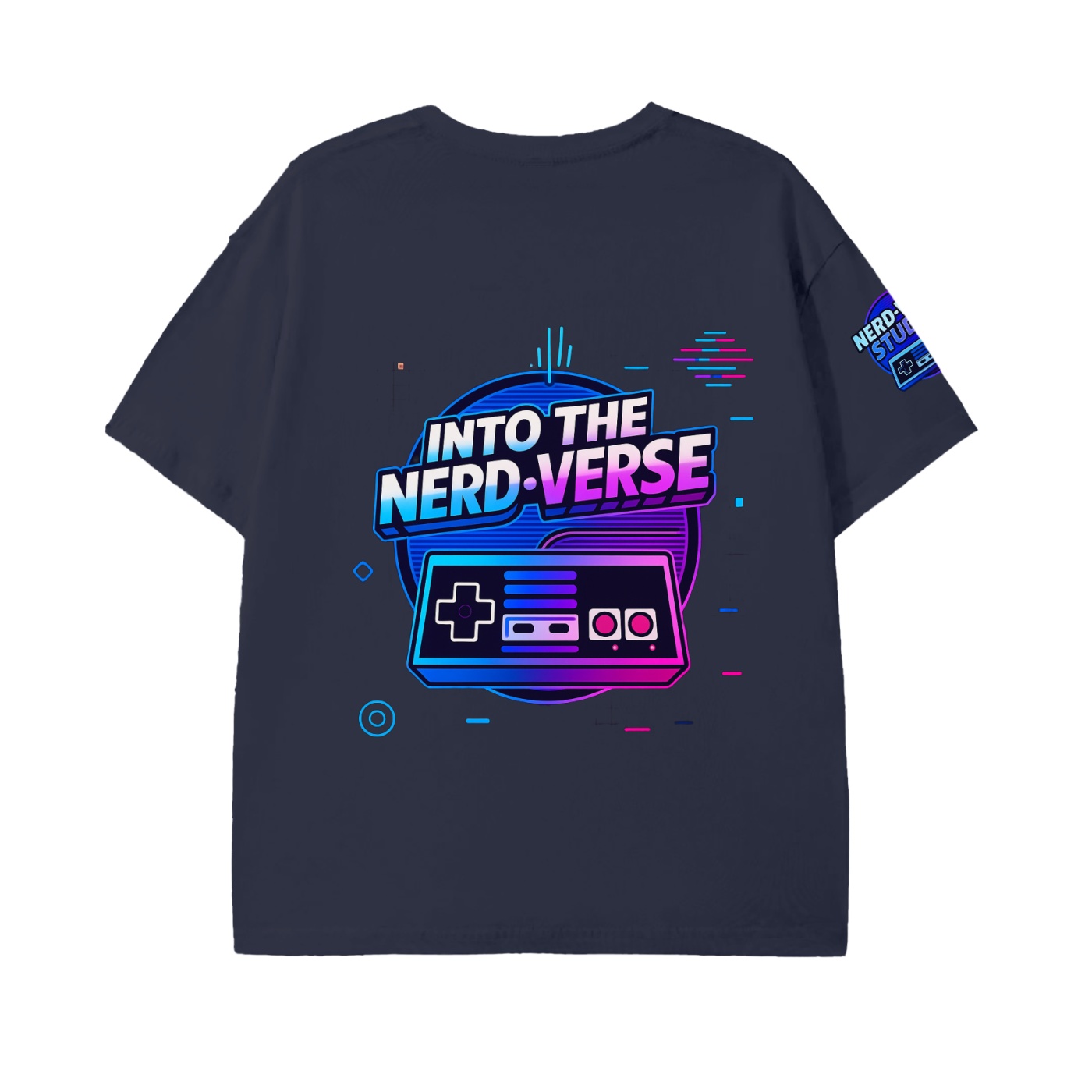 https://ajmall-vc-public-bucket.oss-us-west-1.aliyuncs.com/hugepod/material/custom_printing/863b1fcd6fed4acaa2a36ba660236f5f.png into the nerd verse: "all things nerd" t shirt