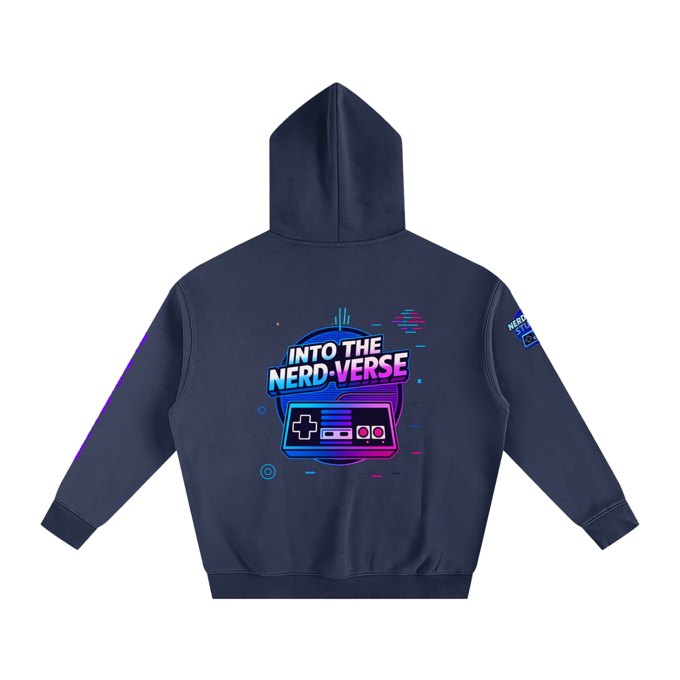 https://ajmall-vc-public-bucket.oss-us-west-1.aliyuncs.com/hugepod/material/custom_printing/ccc4aa3e2df5477a83525a1bc5e615cb.png into the nerd verse: "all things nerd" hoodie
