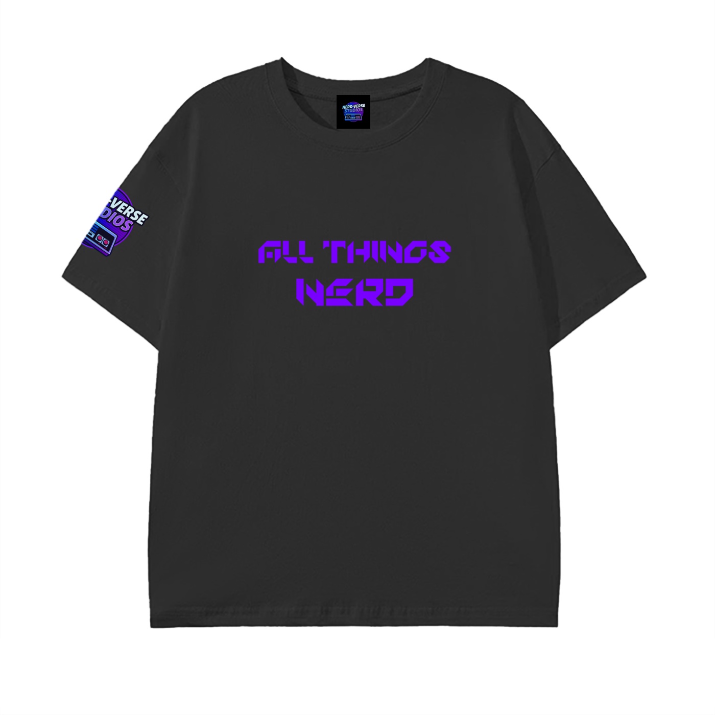 https://ajmall-vc-public-bucket.oss-us-west-1.aliyuncs.com/hugepod/material/custom_printing/d5223ef2aa474c5a9c26fb7b93cf7772.png into the nerd verse: "all things nerd" t shirt